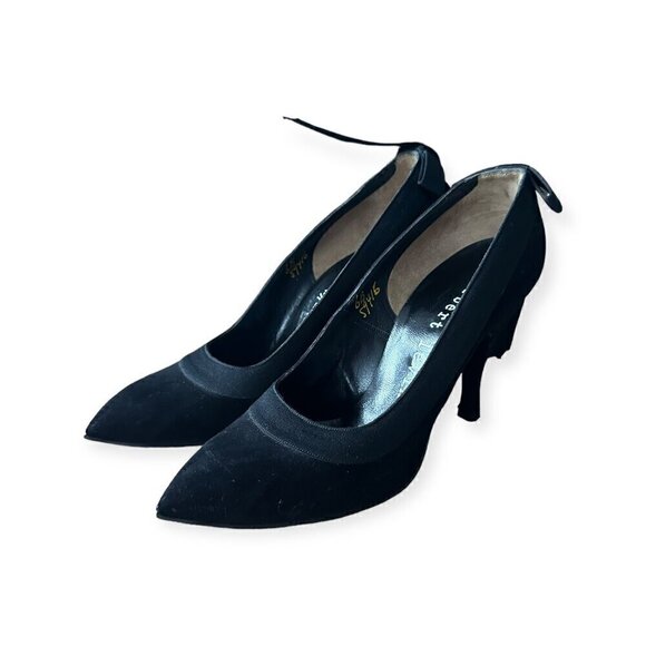 Vintage Herbert Levine "Sailor Beware" Pumps with Bow at Back, Black Suede, Size - Picture 3 of 16